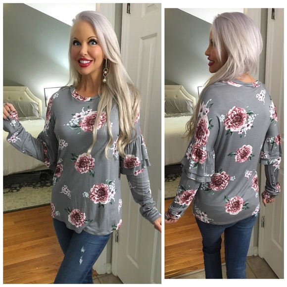 Tops - LAST 1💋Double Ruffle Floral Jersey Knit Top